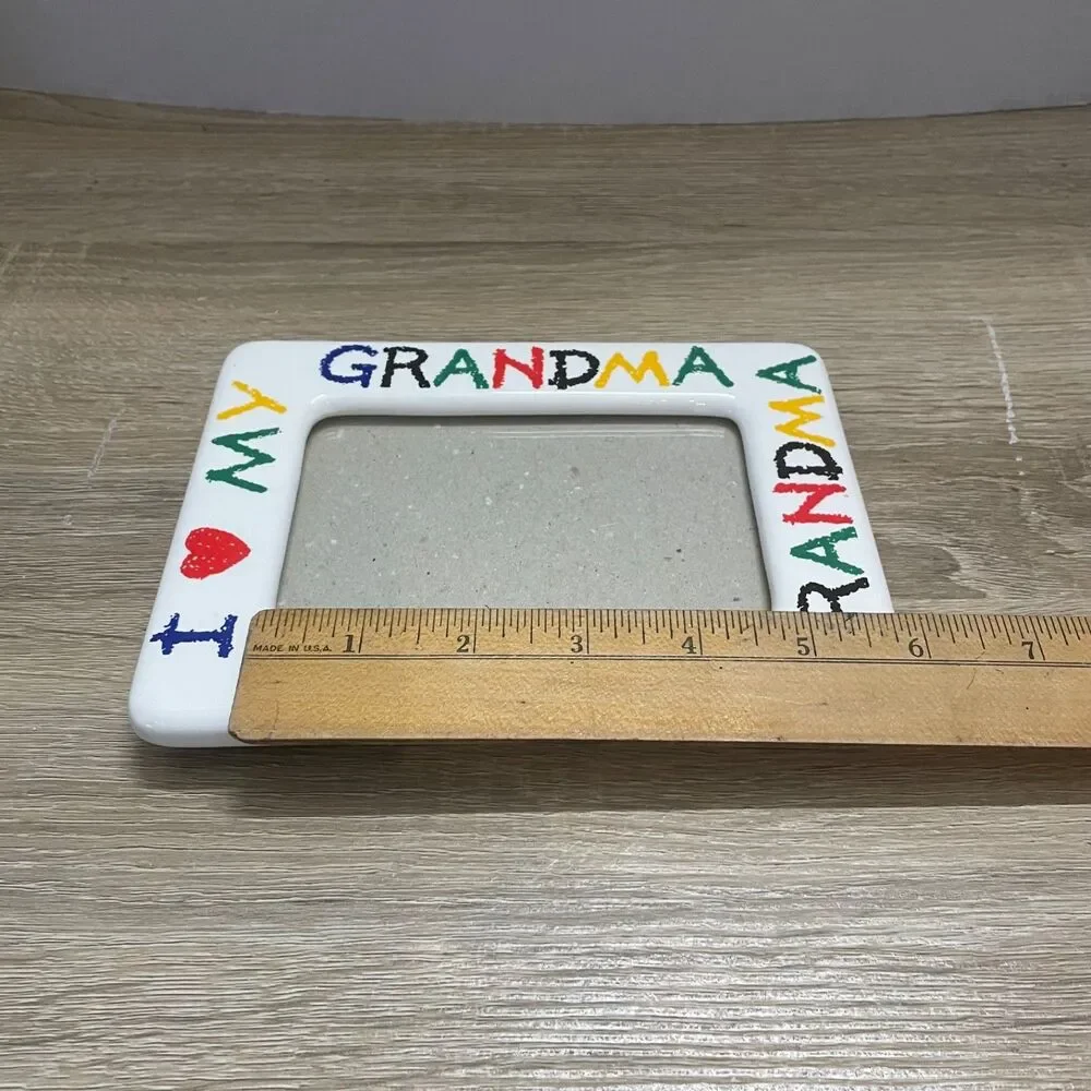 Vintage Fetco Ceramic Picture Frame I Love My Grandma with Colorful Crayon Style